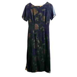 Impressions Workshop Vtg 90s Whimsigoth Semi-sheer Floral Layered Midi Dress M